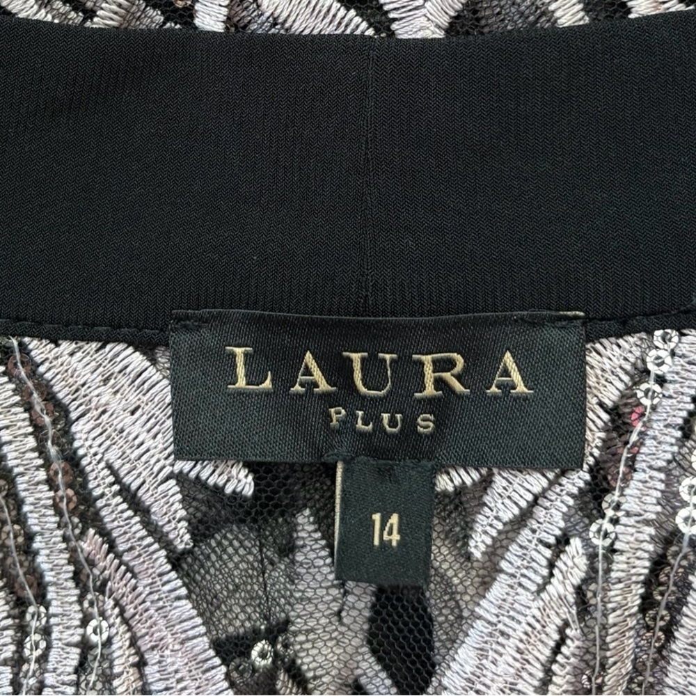 Laura Plus 14+, Lace Open Front Duster Jacket, Plus Size 14W, Black, Pink - Picture 2 of 9